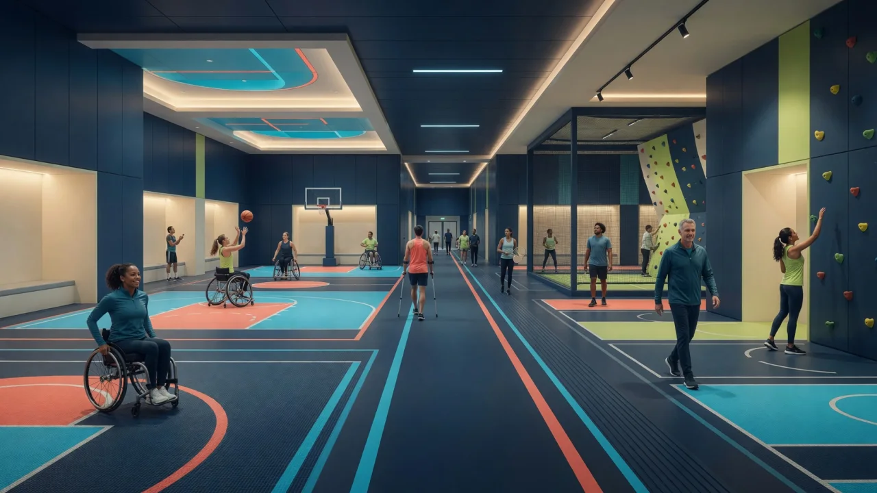 Illustrated adaptive indoor sport scene